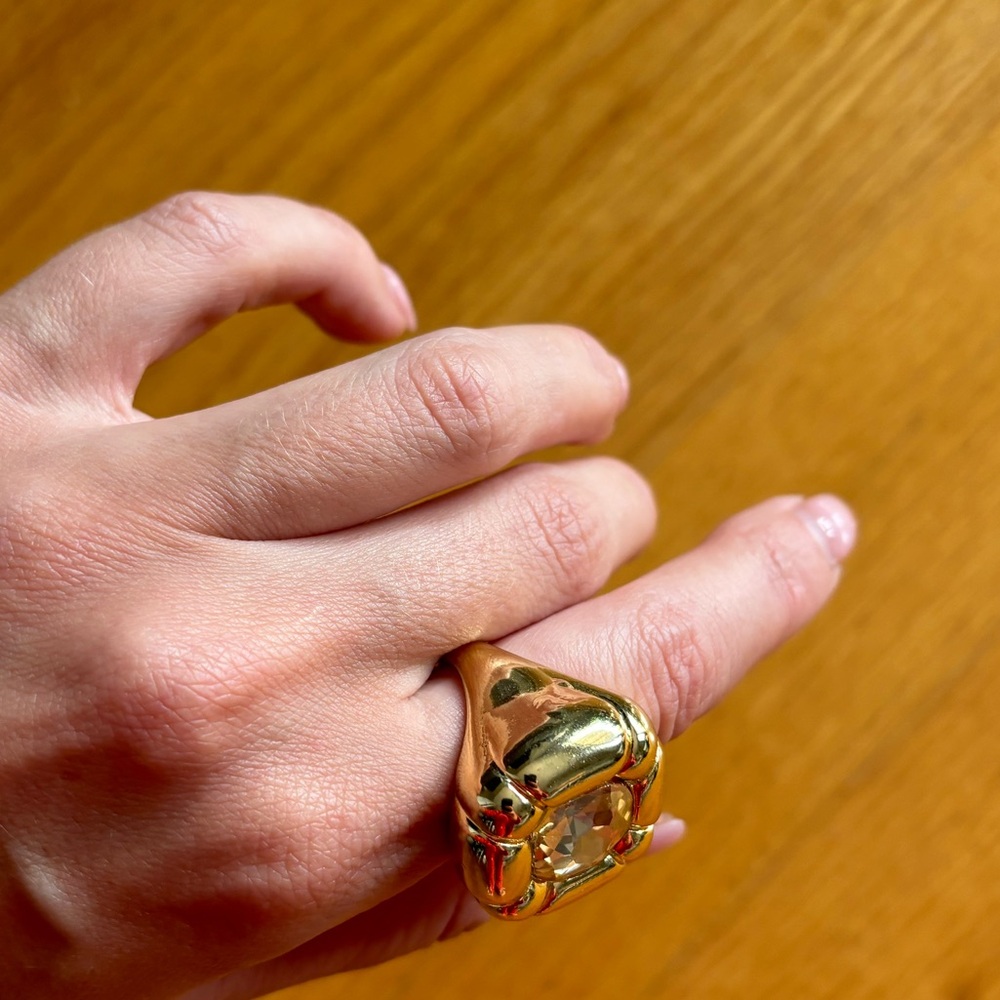 DULCIS COCKTAIL Statement square Gold RING, Size 9 - Picture 8 of 14